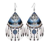 Attrape-Rêves Loup Indigène Des États-Unis Boucle D'Oreille Légères Boucles D'Oreilles Double Face Boucles D'Oreilles En Cuir Pour Fête Des Mères Décorations Femme