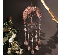 Attrape-rêves - Ornement artisanal avec agate de cristal - Couleur : pierre précieuse naturelle - Agate - Pour chambre, jardin, Noël, mariage - Rose Qingcheng