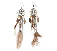 Attrape-rêves perles style rétro, boucles d'oreilles plumes, charme ethnique vintage bohème, bijoux de vacances, pompon pour femmes, léger, pendant, élégant plume pour fille pour, taille unique, comme