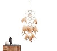 Attrape-rêves plumes,attrape-rêves plumes | Décoration murale à suspendre, décoration d'intérieur ronde étoile de lune attrape-rêves à plumes pour mur, décoration murale faite à la main