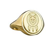 Attrape-rêves renard en argent sterling 925 | Bague plaquée or | Chevalière ovale 15 x 13 mm | Taille de l'anneau : 5-12,5 US Avelaibal | LKDR_0630