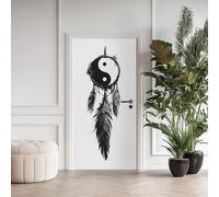 Attrape-Rêves Stickers Porte Tai Chi Yin Et Yang Sticker Mural Auto-adhésif 3D 77x200cm Autocollant Porte Plume Poster Papier Peint PVC Imperméable Amovible pour Salon Chambre Bain