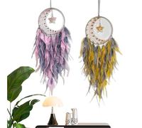 Attrape-rêves suspendu, 2 pièces, ornements suspendus for salon, plumes artisanales, carillon éolien, pendentif mural, décorations for la maison Pour DéCoration(Orange Pink)