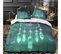 attrape-rêves vert Impression 3D 3 pièces housse de lit Décoration inspirée par la nature housse de couette microfibre respirant anti-acariens pour enfants adolescents femmes Super king（260x220cm）