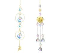 Attrape Soleil, 2 Pièces Carillons en Cristal de Verre Prismatique, Cristaux Pendentifs Sun Catchers Décor Fenêtre, Suspendu Suncatcher avec Pendentif Arc-en-Ciel pour Fenêtre Jardin (33+43cm)