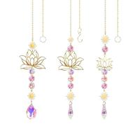 Attrape Soleil, 3 Pièces Forme de Fleur de Lotus Sun Catcher, Attrape-Soleil en Cristal Décoration de Fenêtre à Suspendre pour Les FenêTres Les Jardins Et Les Porches