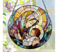 Attrape-soleil bébé Jésus et la Sainte Mère Marie - 20,3 cm - Décoration en vitrail, décoration d'intérieur chrétienne, cadeaux chrétiens pour femme, cadeaux religieux pour femme