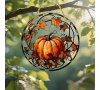 Attrape-soleil coloré en acrylique - Citrouille d'automne - 17,8 cm - Décoration murale à suspendre pour fenêtre avec style vitrail imprimé, idée cadeau et décoration de jardin pour l'intérieur et