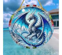 Attrape-soleil coloré en acrylique - Dragon de glace d'hiver - 17,8 cm - Décoration murale à suspendre pour fenêtre avec motif imprimé de style vitrail - Idée cadeau et décoration de jardin pour