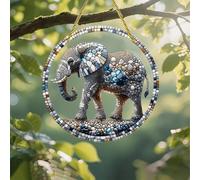 Attrape-soleil coloré en acrylique - Mosaïque éléphant en pierre - 17,8 cm - Décoration murale à suspendre pour fenêtre avec motif imprimé de style vitrail - Idée cadeau et décoration de jardin pour