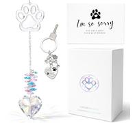Attrape-Soleil Commémoratif pour Animaux - Cadeau de Deuil pour Perte de Chien, Suspension en Cristal (33 cm) avec Porte-clés Empreinte de Patte, Carte de Condoléances (en Anglais) et Boîte Cadeau