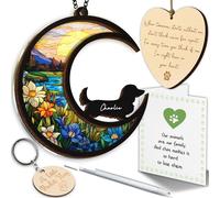 Attrape-soleil commémoratif pour chien teckel à poils longs de 15,2 cm - Nom personnalisé - Décoration pour fenêtre de voiture - Cadeau de condoléances pour la perte d'un animal de compagnie - Cadeau