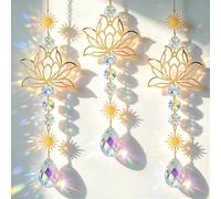 Attrape-Soleil Cristal 3 Pièces Attrape Soleil en Forme Fleur de Lotus | Suncatcher Decoration avec Prisme en Cristal Décoration de Fenêtre à Suspendre pour Fenêtre, Chambre, Jardin, Balcons, Salons