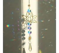 Attrape-soleil doré fleur de lotus et feuille avec prismes en cristal arc-en-ciel, décoration à suspendre pour fenêtre, maison, jardin, rétroviseur, breloques, cadeau