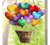 Attrape-soleil en acrylique coloré, décor de fenêtre en forme de ballon avec design imprimé style vitrail, art mural arc-en-ciel, idée cadeau et ornement de jardin pour usage intérieur extérieur 19,8