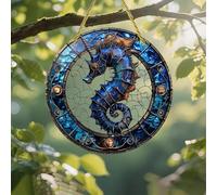 Attrape-soleil en acrylique coloré, hippocampe de 17,8 cm, décoration murale à suspendre avec motif imprimé de style vitrail, idée cadeau et décoration de jardin pour intérieur et extérieur