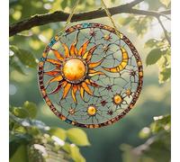 Attrape-soleil en acrylique coloré, motif soleil, lune, étoiles, 17,8 cm, décoration murale à suspendre pour fenêtre avec motif imprimé de style vitrail, idée cadeau et décoration de jardin pour