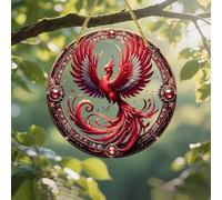 Attrape-soleil en acrylique coloré, phénix rouge orné d'un cadre doré de 17,8 cm, décoration murale à suspendre pour fenêtre avec style vitrail imprimé, idée cadeau et décoration de jardin pour