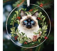 Attrape-soleil en acrylique en forme de chat avec carte d'histoire à suspendre à la fenêtre, cadeau pour les amateurs de chats, décoration de Noël 2025 (chats siamois)