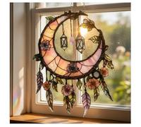 Attrape-soleil en acrylique en forme de croissant de lune avec fleurs et lanternes peintes à la main | Décoration de jardin bohème céleste, cadeau pour les amoureux de la lune