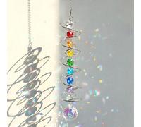 Attrape-Soleil en Cristal 45cm avec Double Spirale - Carillons à Vent Décoratifs à Perles de Chakra - Capteur de Lumière Arc-en-Ciel pour Fenêtre,Jardin,Balcon - Décoration Intérieure/Extérieure (A)