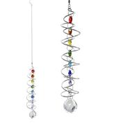 Attrape-Soleil en Cristal avec Boule Spirale - Carillon décoratif 43,7 cm avec Sept Perles Chakras - Suspension de fenêtre pour décoration de Jardin en Plein air et d'intérieur