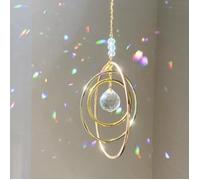 Attrape-Soleil en Cristal K9 avec Prismes, 3 Cercles en Laiton, Décoration Murale Suspendue pour Fenêtre Créant des Arcs-en