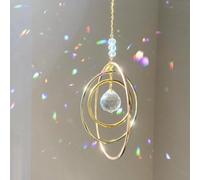 Attrape-Soleil en Cristal pour Fenêtres - Attrape-Soleil Arc-en-Ciel avec Prismes en Verre - Décoration Murale Suspendue pour des Jeux de Lumière Envoûtants avec 3 Cercles en Laiton (A)