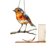 Attrape-soleil en forme d'oiseau, aspect vitrail, rouge-gorge coloré 2D, décoration acrylique, pour arbre, jardin, fenêtre, fête, anniversaire, fête, bureau, appartement, dortoir, salle de bain