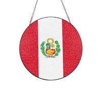 Attrape-soleil en verre teinté drapeau du Pérou pour fenêtre, jardin, balcon, décoration cadeau, 20 cm