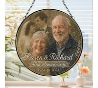 Attrape-soleil personnalisé à suspendre pour anniversaire de mariage avant après photo - Cadeau sincère pour les parents, grands-parents, vieux couple - Mariage personnalisé