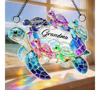Attrape-soleil personnalisé en forme de tortue de mer avec nom d'enfants, cadeau pour grand-mère, maman, nom de famille, fête des mères, suspension de fenêtre, cadeau pour les amateurs de tortue de
