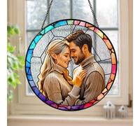 Attrape-soleil personnalisé en verre teinté pour couple, décoration à suspendre à une fenêtre, décoration commémorative en vitrail pour couples, anniversaire de mariage, Noël (10 cm)