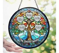 Attrape-Soleil personnalisé en vitrail Arbre de Vie, décoration de fenêtre personnalisée avec nom, Cadeau pour Parents, Grands-Parents ou Proches