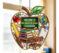 Attrape-soleil personnalisé en vitrail pour enseignant, décorations de rentrée scolaire en forme de pomme, cadeau de reconnaissance pour les enseignants, apprenez-leur à les aimer et à les regarder