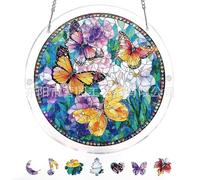 Attrape-soleil puzzle acrylique 83 pièces, papillons en pleine floraison, puzzle acrylique avec effet vitrail, décoration de fenêtre suspendue pour maison et jardin, cadeau pour femme et maman