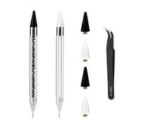 Attrape Strass pour Ongles, 2pcs Stylo de Forage avec 4 Têtes de Remplacement de Cire et Pincettes Outils Diamant à Double Extrémité pour Ongles Ramassage Rapide des Perles (Noir, Blanc)