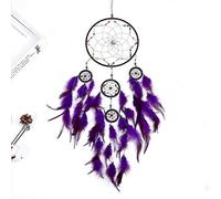 Attrapeur de Rêves avec Anneaux en Plumes, Morbuy Simple Mode Cinq Anneaux Handemade Boho Romantique Capteur de Rêves avec Maison pour Chambre à Coucher Voiture Maison (86 * 20 cm,Violet)