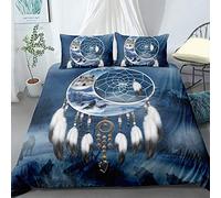 Attrapeur Rêves Plume Blanc Loup Marron Lion Parures de Lit, Mystère Cosmos Violet Galaxie Étoile Tigre Guerrier Animal Housse de Couette (Blanc Loup, 200x200cm)