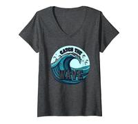 Attrapez la Vague : L'Aventure océanique du Surfeur T-Shirt avec Col en V, Femme, Chiné Foncé, L