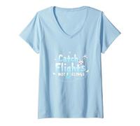 Attrapez Les Vols et Non Les Sentiments - Aventure de Voyage spirituelle T-Shirt avec Col en V, Femme, Bleu Céleste, XXL