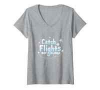 Attrapez Les Vols et Non Les Sentiments - Aventure de Voyage spirituelle T-Shirt avec Col en V, Femme, Gris Chiné, S