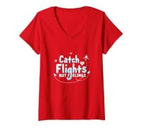 Attrapez Les Vols et Non Les Sentiments - Aventure de Voyage spirituelle T-Shirt avec Col en V, Femme, Rouge, S