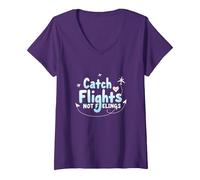 Attrapez Les Vols et Non Les Sentiments - Aventure de Voyage spirituelle T-Shirt avec Col en V, Femme, Violet, S