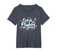 Attrapez Les Vols et Non Les Sentiments - Aventure de Voyage spirituelle T-Shirt, Femme Grandes Tailles, Bleu Chiné, 3X