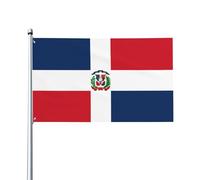Attrayant et choquant. Drapeau d'extérieur de la République dominicaine de 0,9 x 1,5 m avec en-tête en toile, résistant aux UV, excellent savoir-faire, superbe et éblouissant