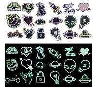 Attuslla 18 PCS Patches à Repasser, Lumineux Patch Thermocollant Vetement de Style des Planètes, Ecussons Thermocollants pour Vêtement T-Shirt Jeans Veste