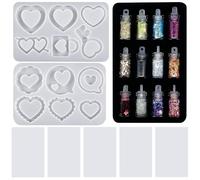 Attuslla 2 PCS Résine Shaker Moules en Silicone de Coeur avec PVC Feuille et Paillette pour Bijoux Collier DIY Créations Artisanats