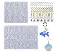Attuslla 2PCS Océan Silicone Moule pour Bijoux Boucles D'oreilles, Boucle D'oreille Moules en Résine Epoxy, 100 PCS Crochets D'oreille et Anneaux de Saut pour Boucles D'oreilles en Résine