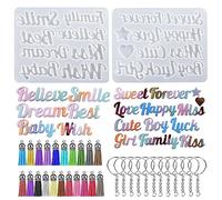 Attuslla Moules en silicone en résine avec lettres anglaises pour pendentifs en résine avec pompons, porte-clés pour porte-clés, pendentif, collier CX-0012 Style 7 Taille Unique